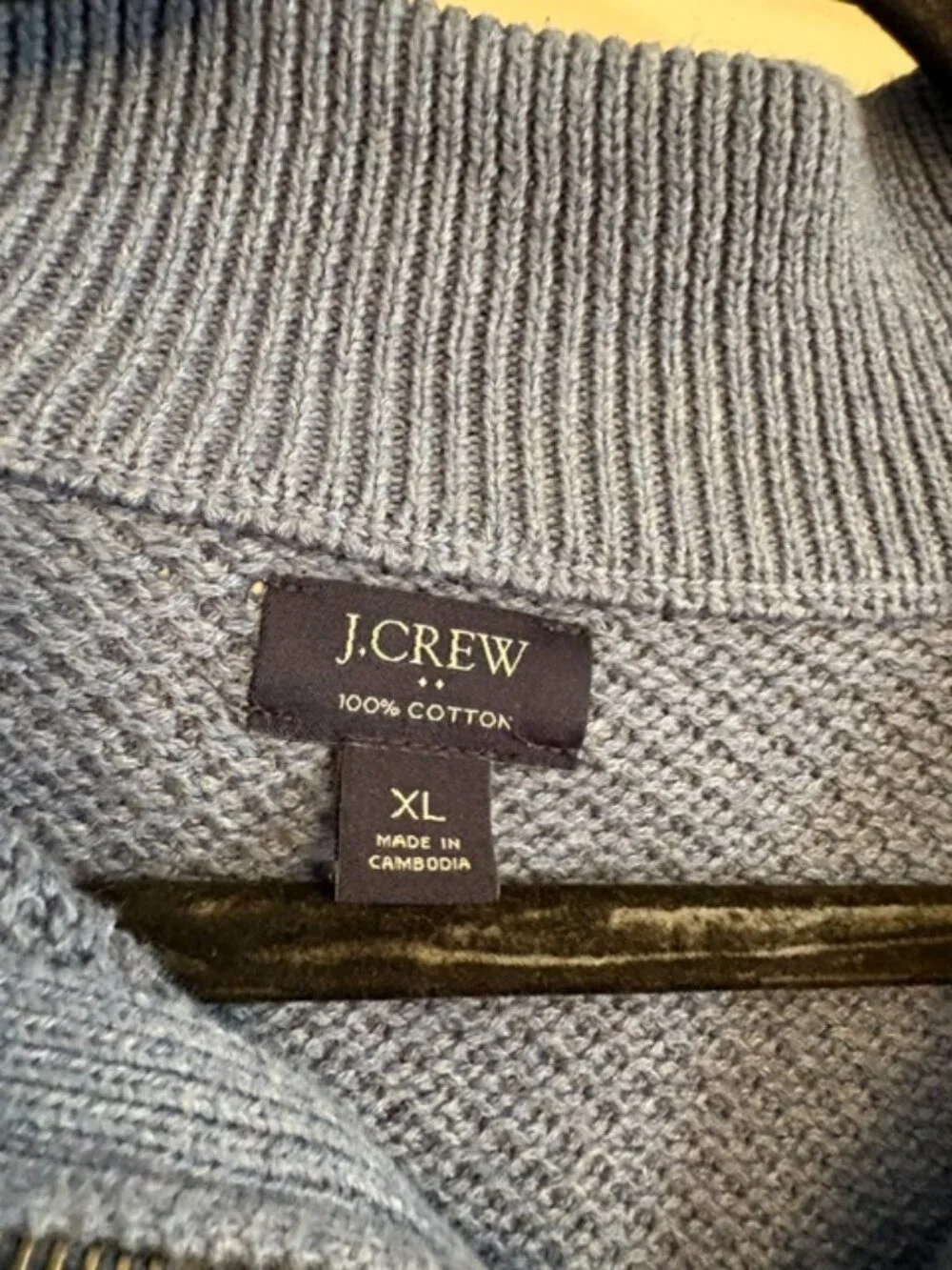 J.Crew Factory Blue 1/4 Zip Honeycomb Knit Sweater, Size XL
